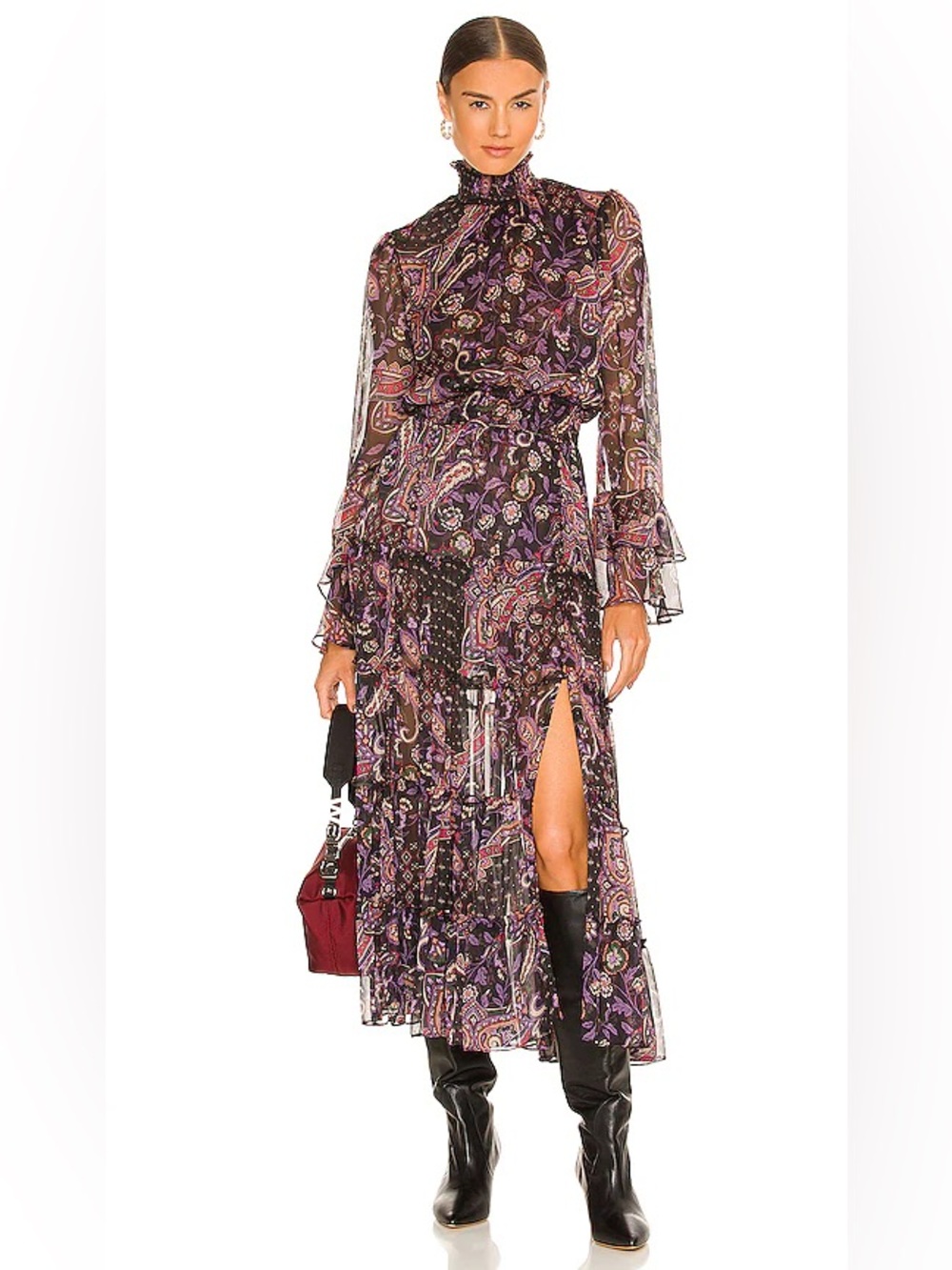 MISA LOS ANGELES BETHANY Maxi Dress Color: Gypset Long Sleeve Size XS